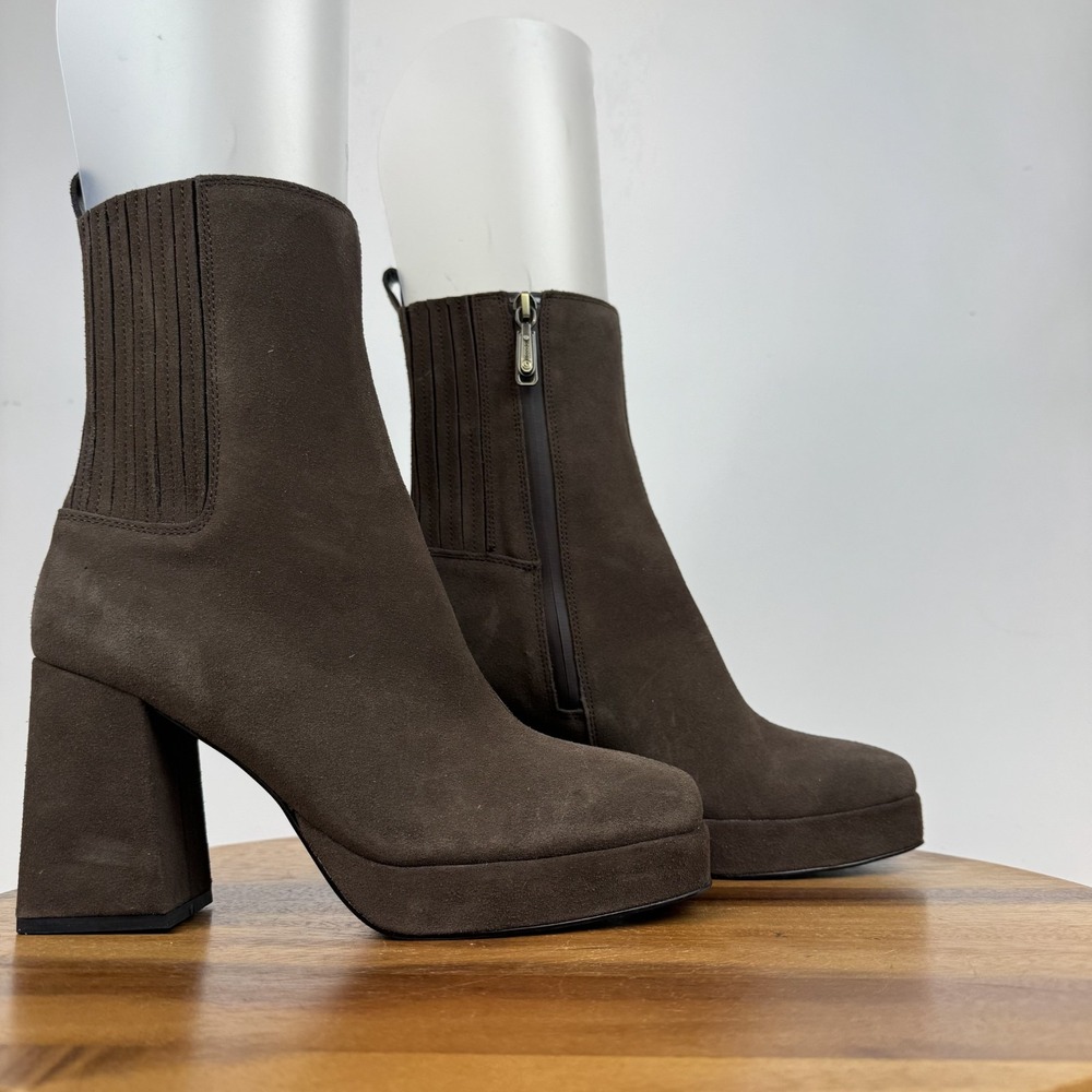 New Womens Blondo‎ Rozalie Brown Suede Heeled Platform Ankle Boots Size 8.5 M